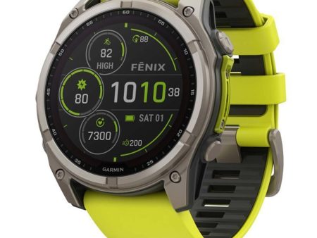 Garmin Fenix 8 51mm, Solar Sapphire, Titanium with Amp Yellow Graphite Silicone Band Discount