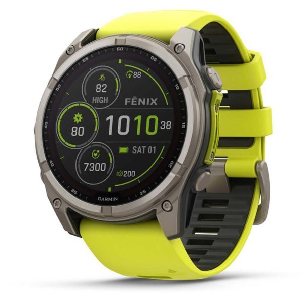 Garmin Fenix 8 51mm, Solar Sapphire, Titanium with Amp Yellow Graphite Silicone Band Discount