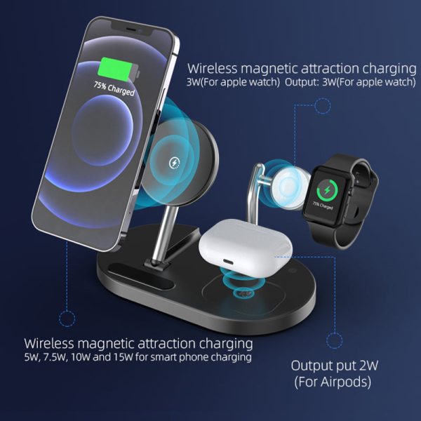 S20 4-in-1 Folding 15W Magnetic Wireless Charger Night Light Desktop Wireless Charging Stand Dock for iPhone iWatch AirPods For Sale