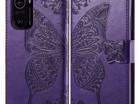 Imprint Big Butterfly Leather Wallet Phone Shell for Xiaomi Redmi K40 Pro   Redmi K40   Mi 11i   Poco F3 Online Hot Sale