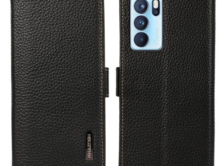 KHAZNEH Full Protection Litchi Texture Genuine Leather Anti-theft Swiping Design Phone Case for Oppo Reno6 Pro 5G (MediaTek) Cheap