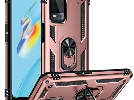 PC + TPU + Metal Hybrid Case Shockproof Phone Cover with Finger Ring Kickstand for Oppo A54 4G Supply