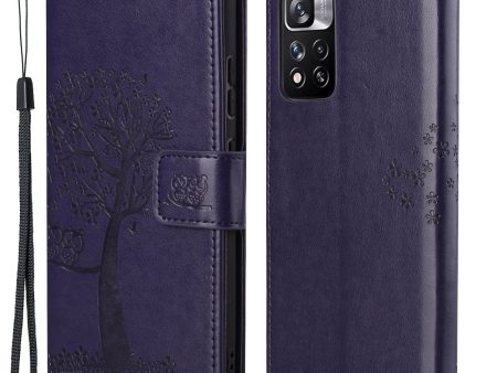 Fashionable Flip Phone Cover Owl Tree Imprint Well-Protected Anti-Drop Stylish Leather Wallet Phone Case Shell with Stand for Xiaomi Redmi Note 11 Pro 4G (Mediatek) Redmi Note 11 Pro 5G (Qualcomm) Online Sale