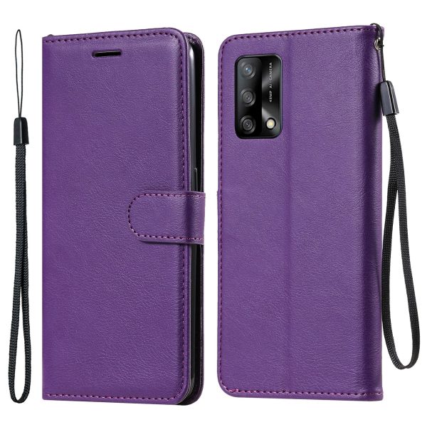 KT Leather Series-2 Plain Wallet Leather Phone Stand Shell with Strap for Oppo A74 4G F19 4G Online now