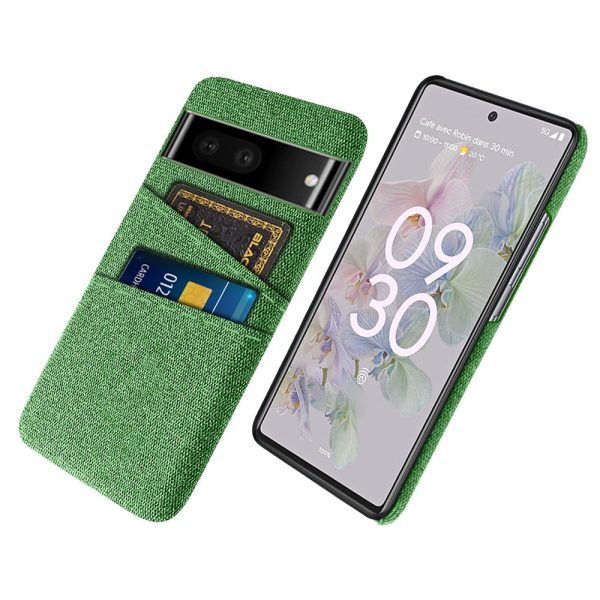 For Google Pixel 6a 5G Cloth Texture Shockproof Phone Case with Dual Card Slots Non-slip PU Leather Coated PC Protective Cover For Discount