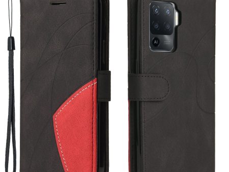 KT Leather Series-1 Bi-color Splicing Design for Oppo A94   A94 5G   F19 Pro   A95 5G, Skin Touch Feeling PU Leather Wallet Case Flip Cover with Wrist Strap For Sale