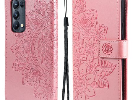 Imprint Flowers Pattern PU Leather Phone Wallet Stand Case with Lanyard for Oppo Find X3 Neo Reno5 Pro+ 5G Fashion