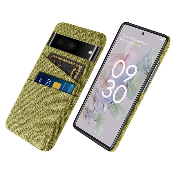 For Google Pixel 6a 5G Cloth Texture Shockproof Phone Case with Dual Card Slots Non-slip PU Leather Coated PC Protective Cover For Discount