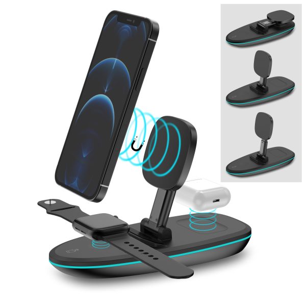 V9 3 in 1 Magnetic Foldable Wireless Charger Charging Dock Station with LED Light for iPhone 12 Pro Max Samsung Supply