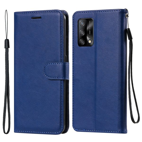 KT Leather Series-2 Plain Wallet Leather Phone Stand Shell with Strap for Oppo A74 4G F19 4G Online now