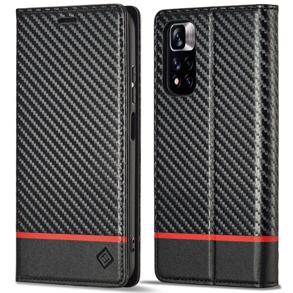 LC.IMEEKE For Xiaomi Redmi Note 11 Pro+ 5G Note 11 Pro 5G (China) (MediaTek) Flip Wallet Case, Fall Protection PU Leather Carbon Fiber Texture Stand Auto Closing Phone Cover Online now