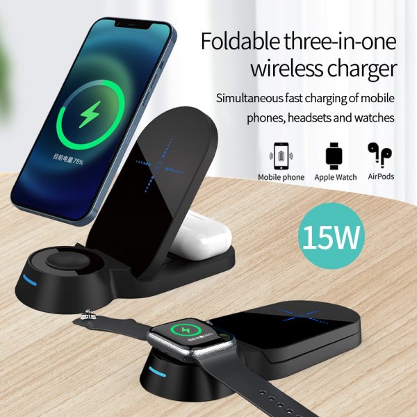 H22 Foldable 3-in-1 Wireless Charger 15W Fast Charging Stand Dock for Smartphones Watches Earphones Fashion