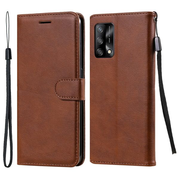 KT Leather Series-2 Plain Wallet Leather Phone Stand Shell with Strap for Oppo A74 4G F19 4G Online now