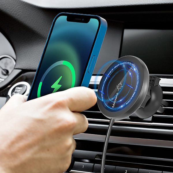 MRIOWIZ M-2002W 15W Car Air Vent Magnetic Wireless Charger Compatible with MagSafe with USB+Type-C Port Holder for iPhone 12   Samsung Sale