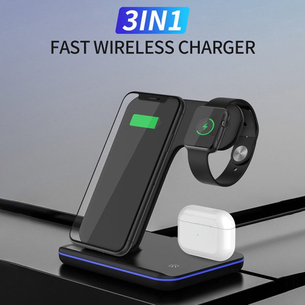 Z5 Upgraded 3-in-1 15W Wireless Charger Qi Fast Charging Stand Dock for iPhone Android iWatch AirPods Sale