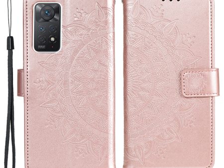 For Xiaomi Redmi Note 11 Pro 4G (MediaTek)   Redmi Note 11 Pro 5G (Qualcomm) PU Leather + Inner TPU Shockproof Cover Stand Imprinted Mandala Flower Flip Wallet Case with Strap Online now