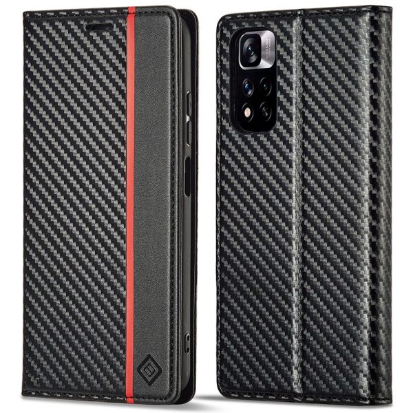 LC.IMEEKE For Xiaomi Redmi Note 11 Pro+ 5G Note 11 Pro 5G (China) (MediaTek) Flip Wallet Case, Fall Protection PU Leather Carbon Fiber Texture Stand Auto Closing Phone Cover Online now