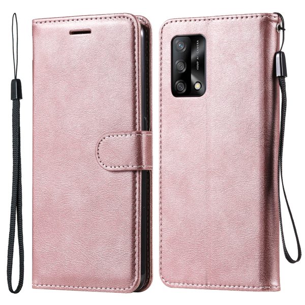 KT Leather Series-2 Plain Wallet Leather Phone Stand Shell with Strap for Oppo A74 4G F19 4G Online now