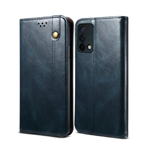 Oil Wax Surface PU Leather + Inner Soft TPU Phone Cover Case with Wallet Stand for Oppo F19 A74 4G Supply