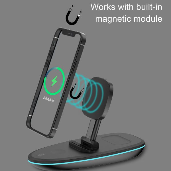 V9 3 in 1 Magnetic Foldable Wireless Charger Charging Dock Station with LED Light for iPhone 12 Pro Max Samsung Supply