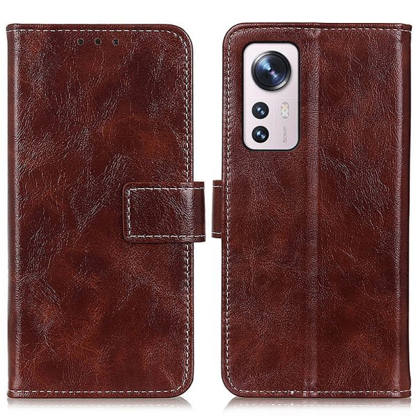 Crazy Horse Texture Retro Style PU Leather Anti-fall Phone Case Stand Wallet Cover for Xiaomi 12 Pro 5G   12S Pro 5G  12 Pro (Dimensity) 5G For Sale