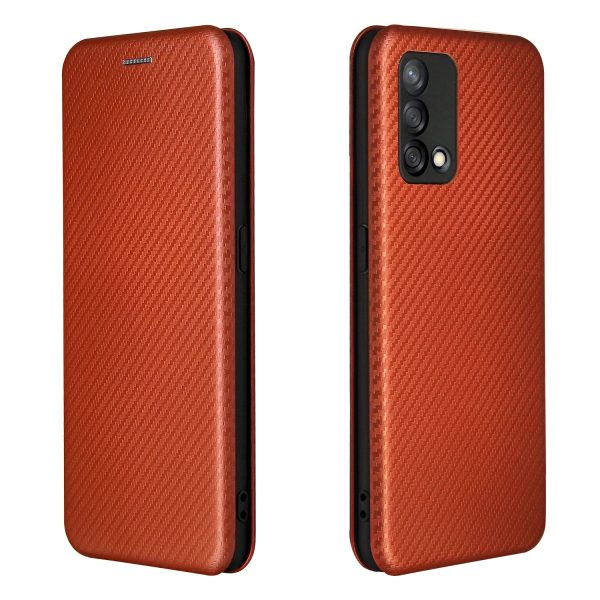 Auto-absorbed Carbon Fiber Texture Shock-proof Leather Case with Card Holder and Ring Strap for Oppo F19 A74 4G Sale